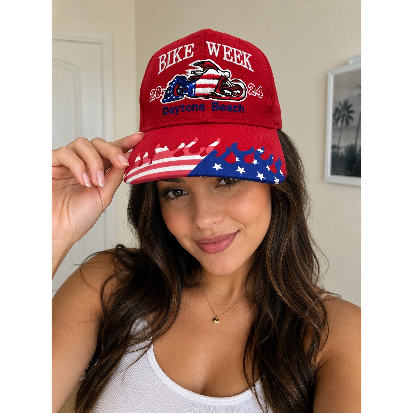 Unbranded Daytona Beach Bike Week 2024 Hat Unisex Osfm Red Excellent Patriotic